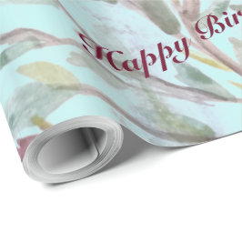 Papel De Regalo Regalo floral de color de agua de frambuesa de bor