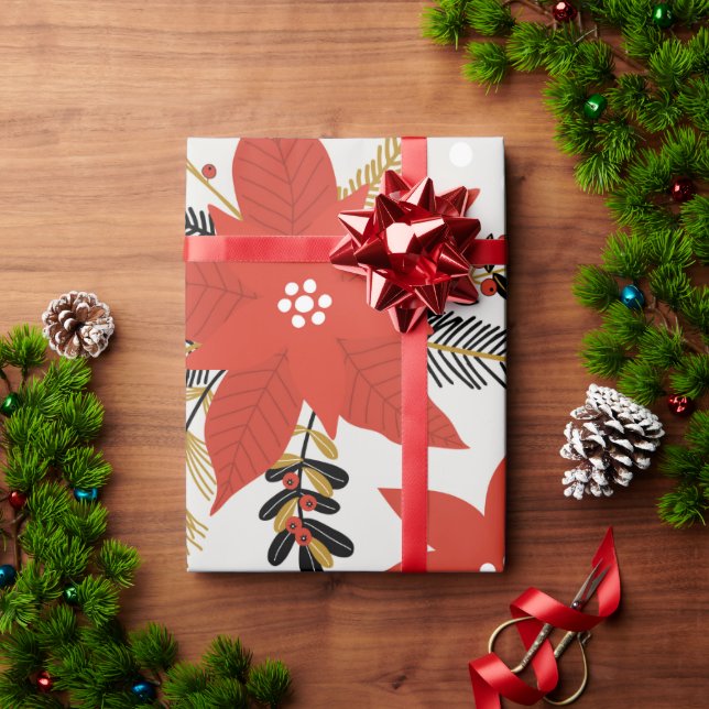 Papel De Regalo Regalo floral de los Navidades de Merry Red Poinse (Regalo de vacaciones)