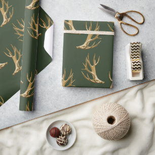 Papel De Regalo Regalo Masculino Patrón de Astas Verde Bosque