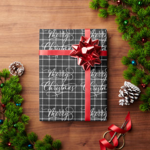 Papel De Regalo Regalo moderno de Navidad en cuadros negros y blan