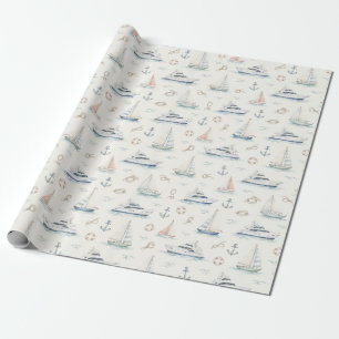 Papel De Regalo Regalo náutico de acuarela de ancla de barco clási