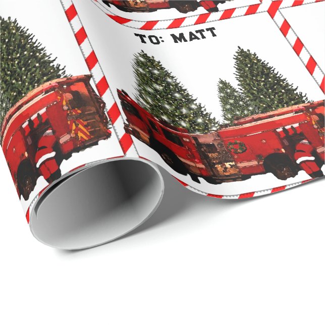 Papel De Regalo Regalo navideño de Fireman personalizado (Esquina del rollo)