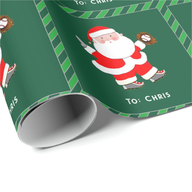 Papel De Regalo Regalo navideño de Navidades de béisbol personaliz (Esquina del rollo)