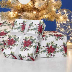 Papel De Regalo Regalo navideño de Navidades florales de Poinsetti
