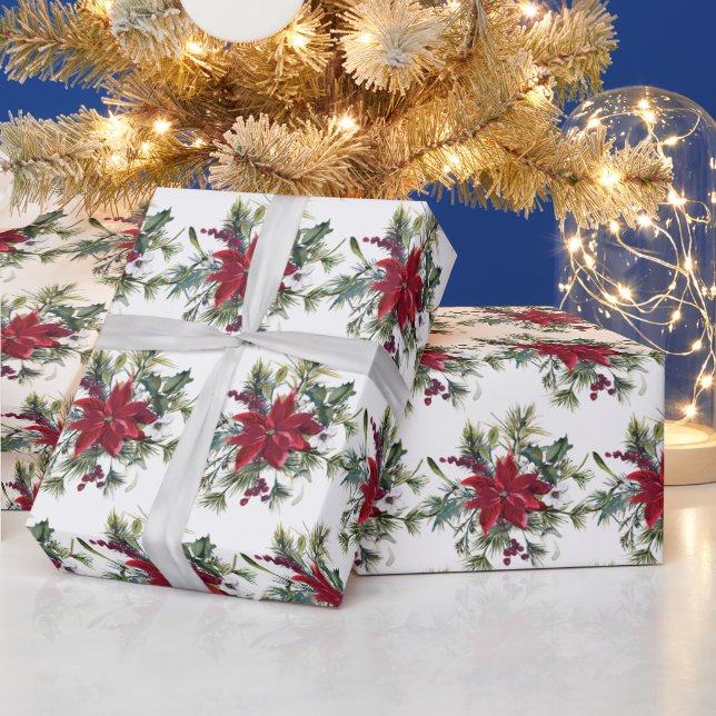 Papel De Regalo Regalo navideño de Navidades florales de Poinsetti (Vacaciones)