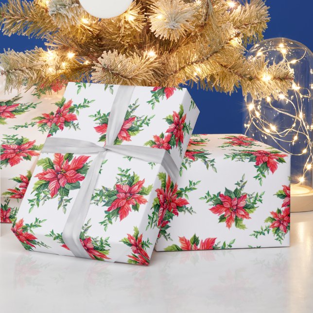 Papel De Regalo Regalo navideño de Navidades florales de Poinsetti (Vacaciones)