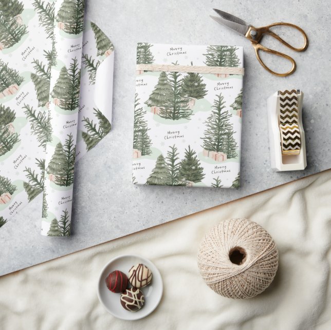 Papel De Regalo Regalo navideño navideño de pine Tree Merry (Artesanía)