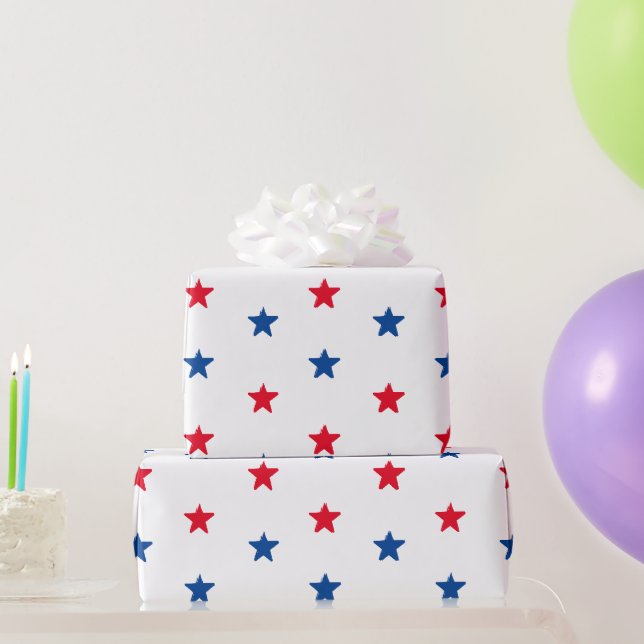 Papel De Regalo Regalo patriótico de estrellas blancas y azules (Regalos de fiesta)