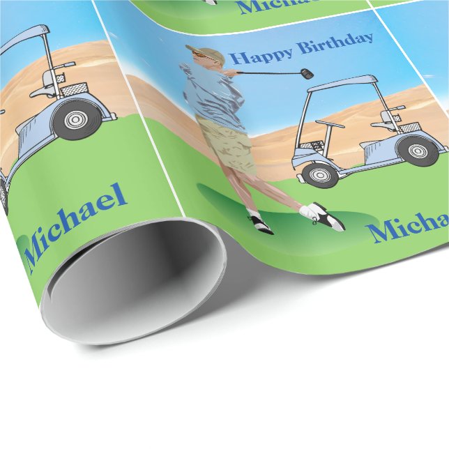 Papel De Regalo Regalo personalizado cumpleaños del golf (Esquina del rollo)