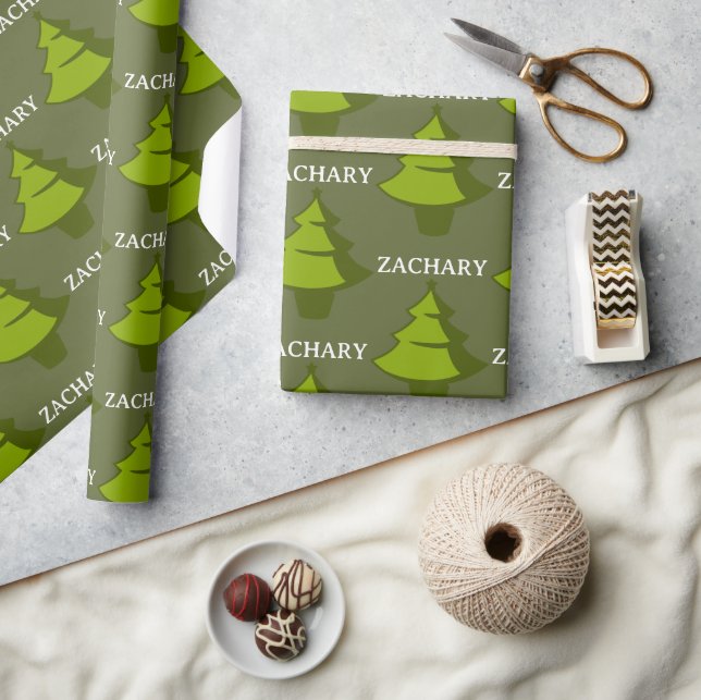 Papel De Regalo Regalo personalizado del árbol de Navidad verde (Artesanía)