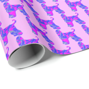 Papel De Regalo Regalo rosa rosa rosa y azul de la silueta de perr