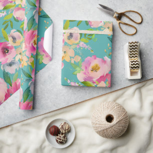Papel De Regalo Regalo ruso de Baby Shower con flores rosadas en B