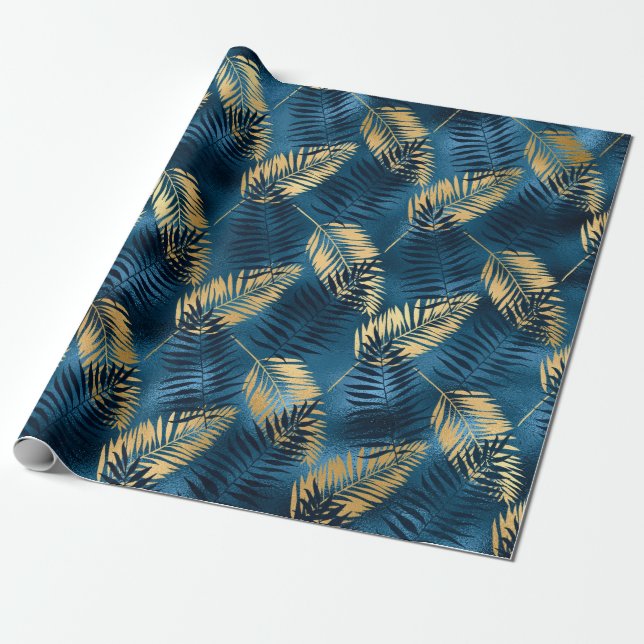 Papel De Regalo Regalo Tropical Elegante Metálico Azul (Desenrollado)