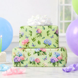 Papel De Regalo Regalo Verde de Mariposa de Hortensia Floral Elega