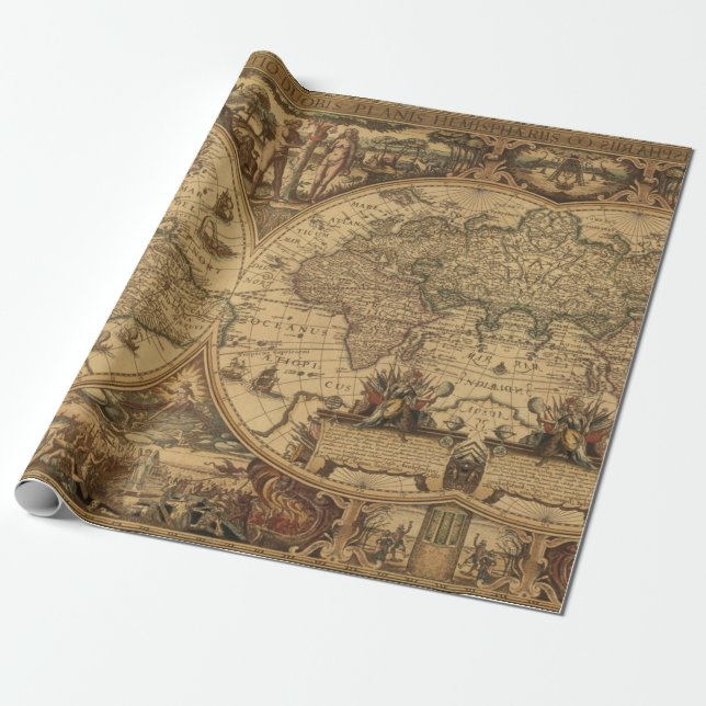 Papel De Regalo Regalo viejo del viajero del mapa del mundo del (Desenrollado)