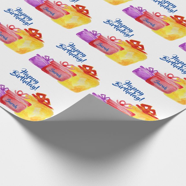 Papel De Regalo Regalos de acuarela, cumpleaños feliz, regalos (Esquina)