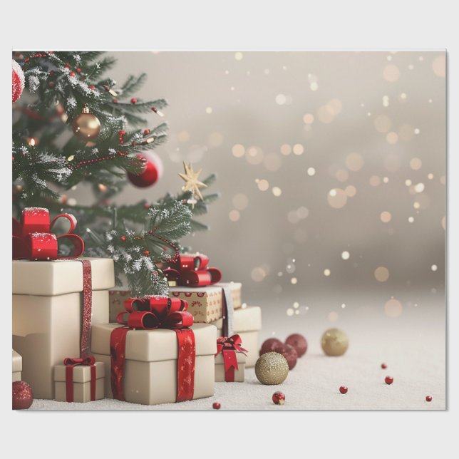 Papel De Regalo Regalos de árbol de Navidad Bokeh (Superficie plana)