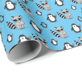 Papel De Regalo Regalos de Bebé Amigos Pingüino Mapache Lindos Azu