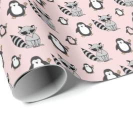 Papel De Regalo Regalos de Bebé Amigos Pingüino Mapache Lindos Ros