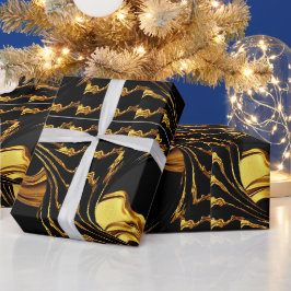 Papel De Regalo Regalos de Lujo: Monocromo Negro con Oro Líquido C