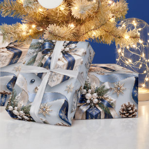 Papel De Regalo Regalos de Navidad de Azul Zafiro Invernal