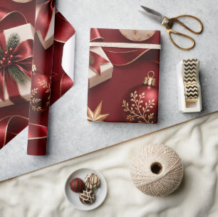 Papel De Regalo Regalos de Navidad de Borgoña Profundo
