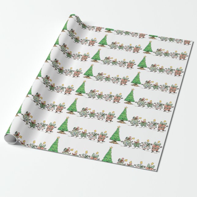 Papel De Regalo Regalos de Navidad y árbol bailando de dibujos ani (Desenrollado)