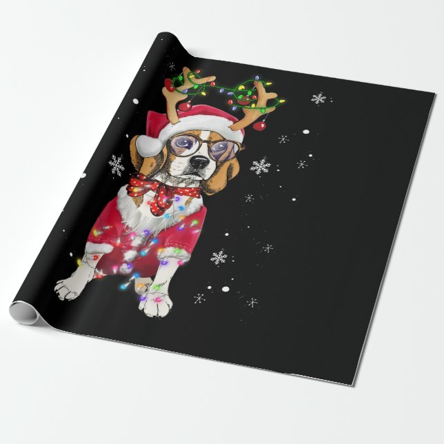 Papel De Regalo Regalos de Navidades ligeros de Santa Beagle (Desenrollado)