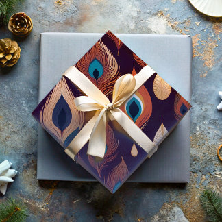 Papel De Regalo Regalos de plumas de pavo real bohemias para los a