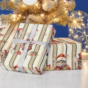 Papel De Regalo Regalos de ratones y rayas de Navidad