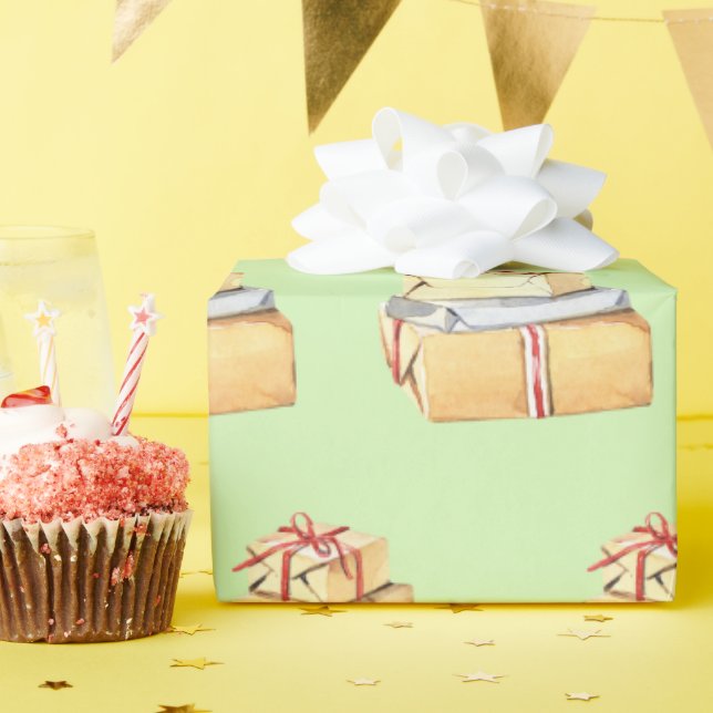 Papel De Regalo Regalos de vacaciones de invierno en acuarela simp (Fiesta de cumpleaños )