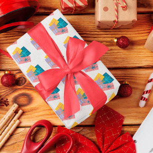 Papel De Regalo Regalos Divertidos de Navidad de Pino Rojo Blanco 