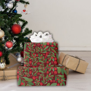 Papel De Regalo Regalos Elegantes de Navidad con Muérdago Burgundy