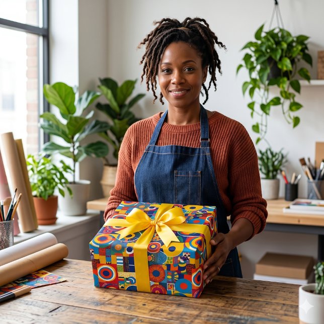 Papel De Regalo Regalos vibrantes geométricos de patchwork afroame (Vibrant Geometric Patchwork African American Gifts Wrapping Paper)
