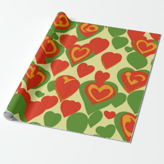 Papel De Regalo Réggae lindo Mini Corazones Oro Rojo Patrón Verde