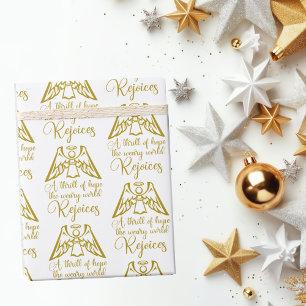 Papel De Regalo Regocíjate Ángel Elegante Navidad Religiosa Dorada