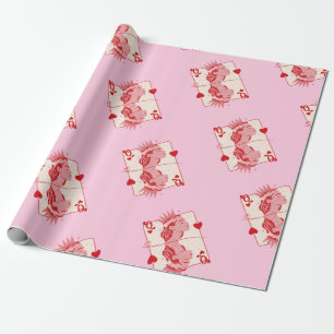 Papel De Regalo Reina de Corazones Arte Preppy Rojo y Rosa