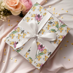 Papel De Regalo Reina de marfil romántica, abeja de miel y flores