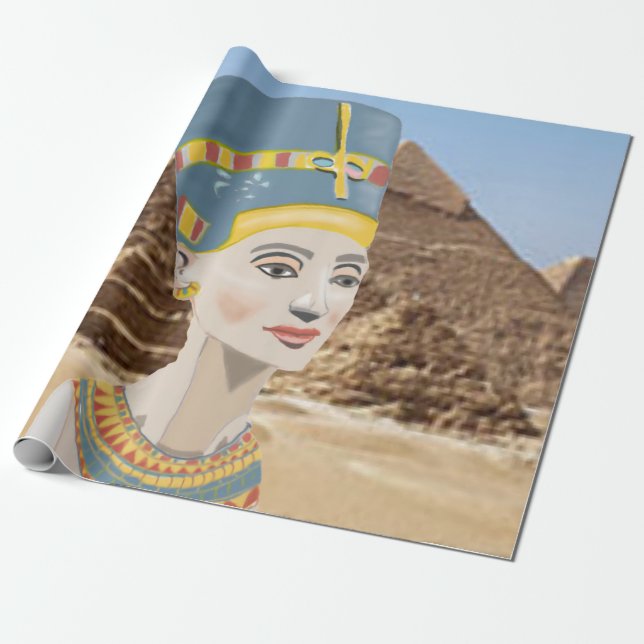 Papel De Regalo Reina Nefertiti contra las pirámides egipcias (Desenrollado)