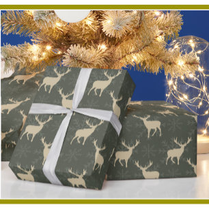 Papel De Regalo Reinado de renos navidades con verde y oro