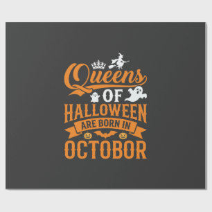 Papel De Regalo Reinas de Halloween nacidas en octubre tipografía