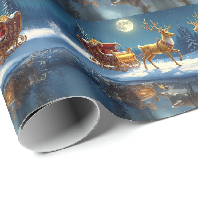 Papel De Regalo Reindeer Christmas Sleigh Holiday (Esquina del rollo)