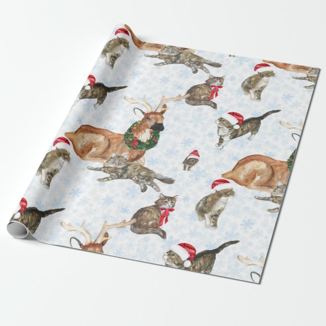 Papel De Regalo Reindeers and Kitty Cats (Desenrollado)