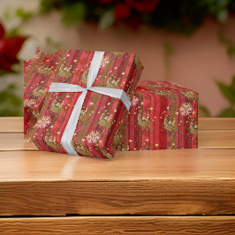 Papel De Regalo Reindeo volador de copos de nieve rojos a rayas