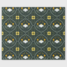 Papel De Regalo Rejilla de flor de luna | Verde oscuro de Forrest