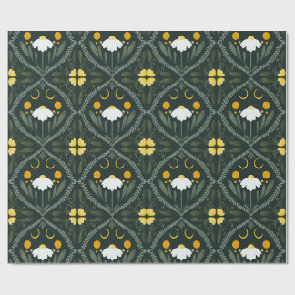Papel De Regalo Rejilla de flor de luna | Verde oscuro de Forrest