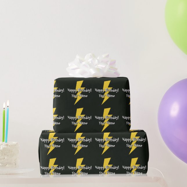Papel De Regalo Relámpago amarillo personalizado de cumpleaños (Regalos de fiesta)