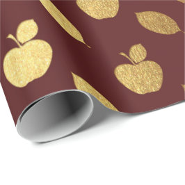 Papel De Regalo Relieve metalizado de frutas de Apple metálicas de