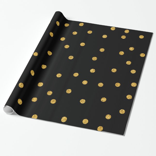 Papel De Regalo Relieve metalizado dorado Confetti Black (Desenrollado)