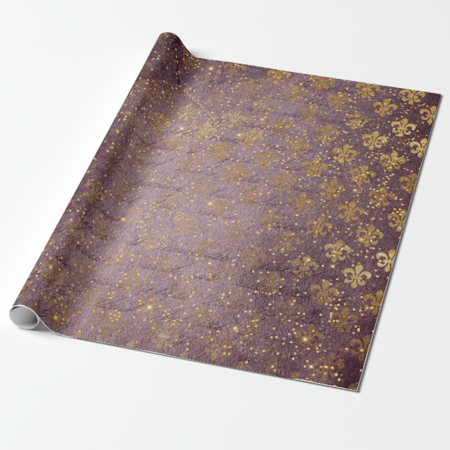 Papel De Regalo Relieve metalizado Dorado Crown Confetti Terciopel (Desenrollado)